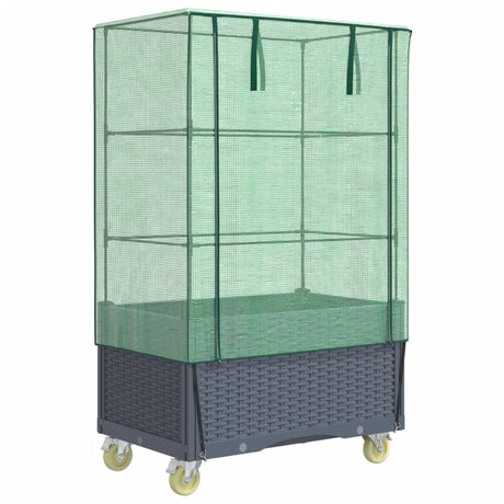 Plantenbak verhoogd met hoes en wielen 80x50x182 cm rattanlook - AllerleiShop