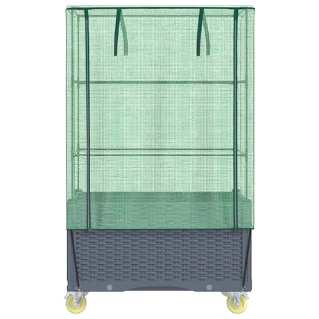 Plantenbak verhoogd met hoes en wielen 80x50x182 cm rattanlook - AllerleiShop