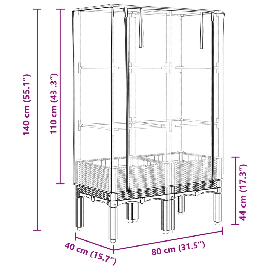 Plantenbak verhoogd met kashoes 80x40x140 cm rattanlook - AllerleiShop