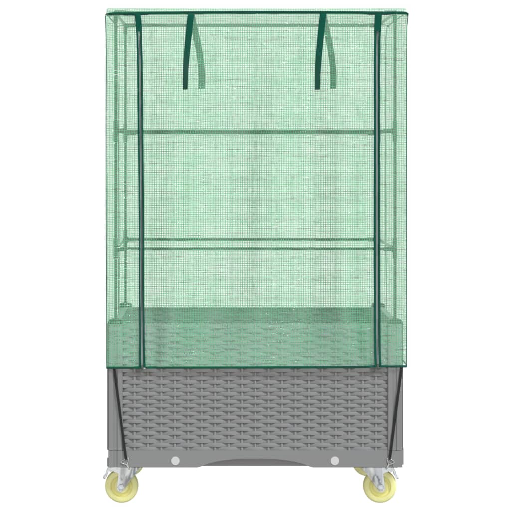 Plantenbak verhoogd met hoes en wielen 80x50x182 cm rattanlook - AllerleiShop