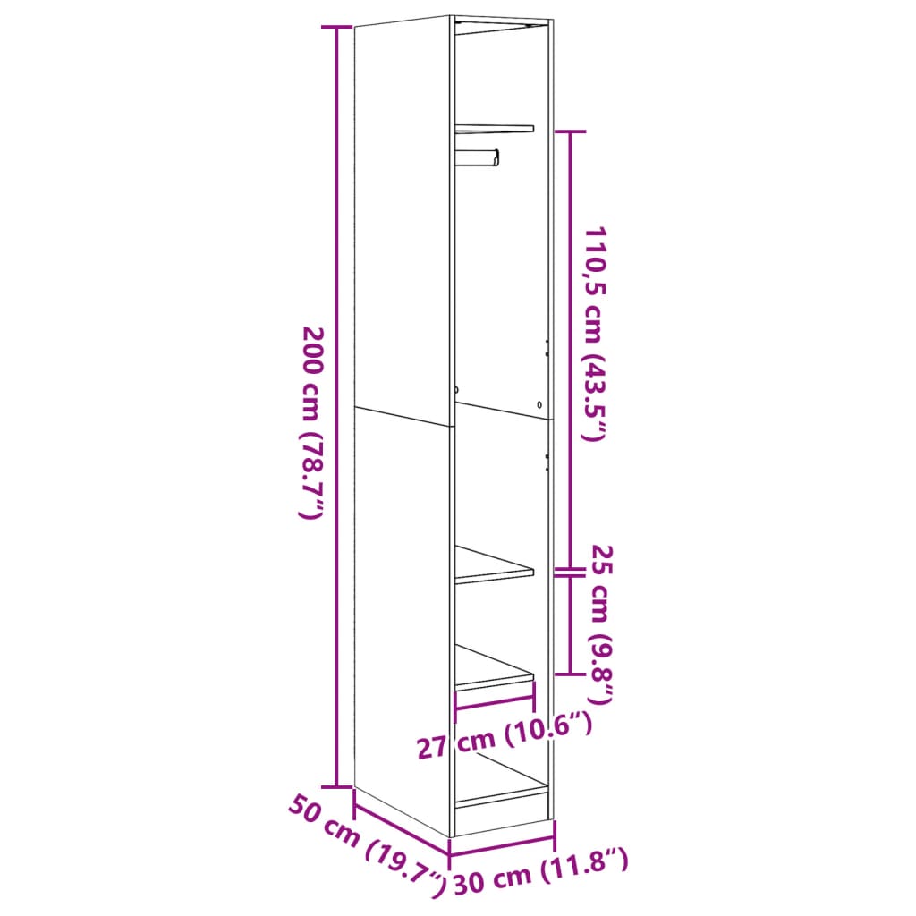 Kledingkast 30x50x200 cm bewerkt hout zwart - AllerleiShop