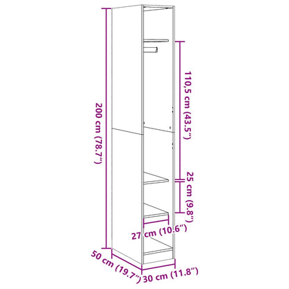 Kledingkast 30x50x200 cm bewerkt hout betongrijs - AllerleiShop