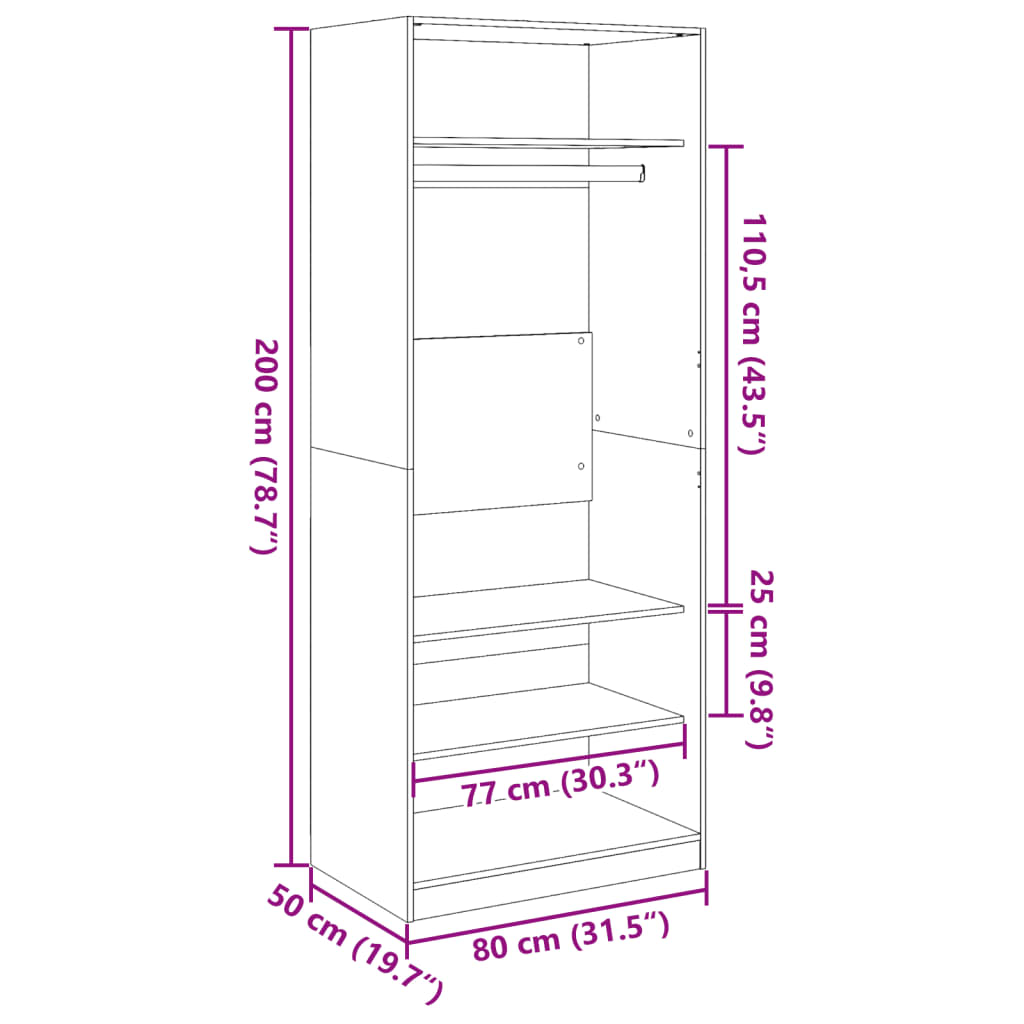 Kledingkast 80x50x200 cm bewerkt hout zwart - AllerleiShop