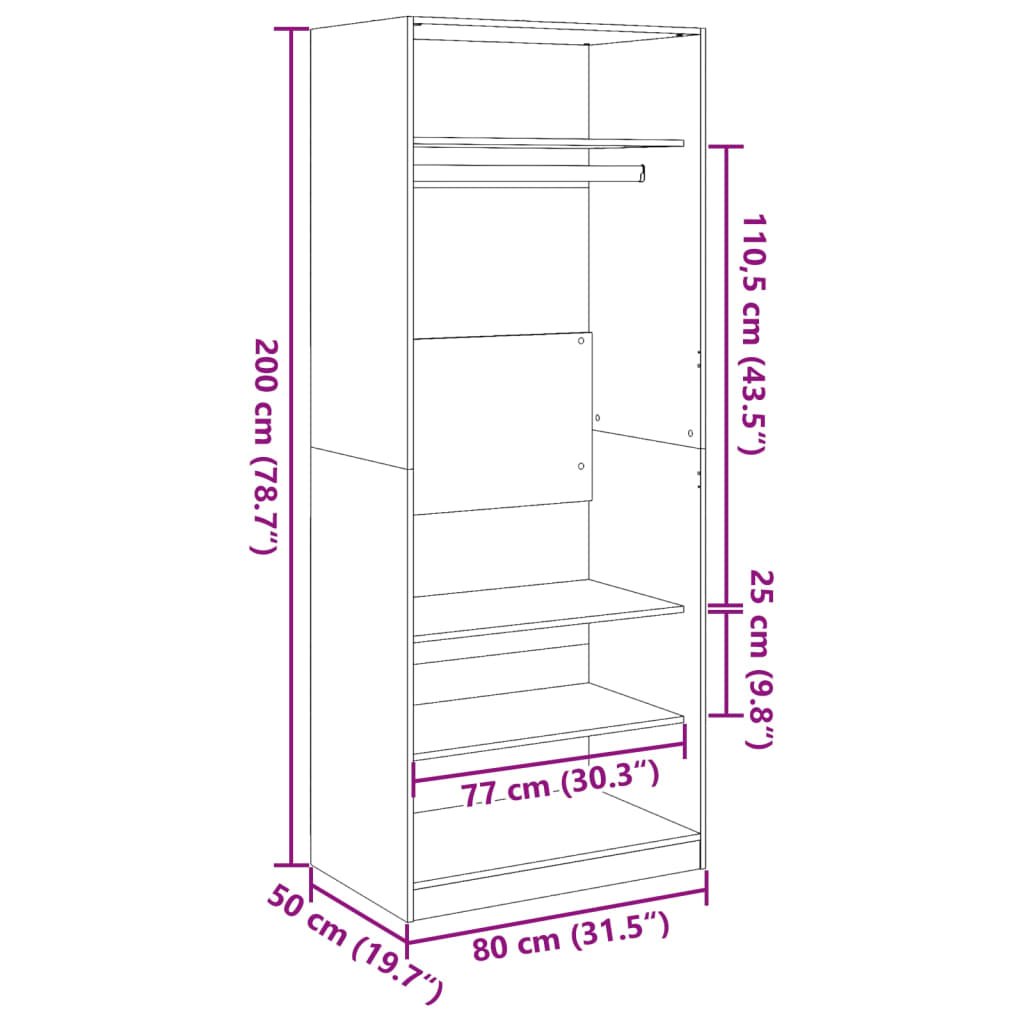 Kledingkast 80x50x200 cm bewerkt hout bruin eikenkleur - AllerleiShop