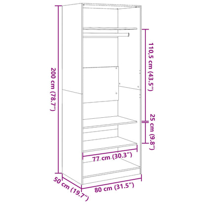 Kledingkast 80x50x200 cm bewerkt hout bruin eikenkleur - AllerleiShop