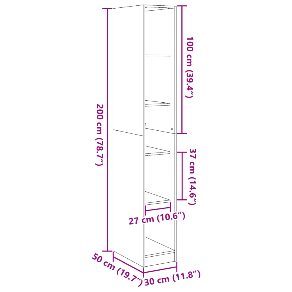 Kledingkast 30x50x200 cm bewerkt hout zwart - AllerleiShop