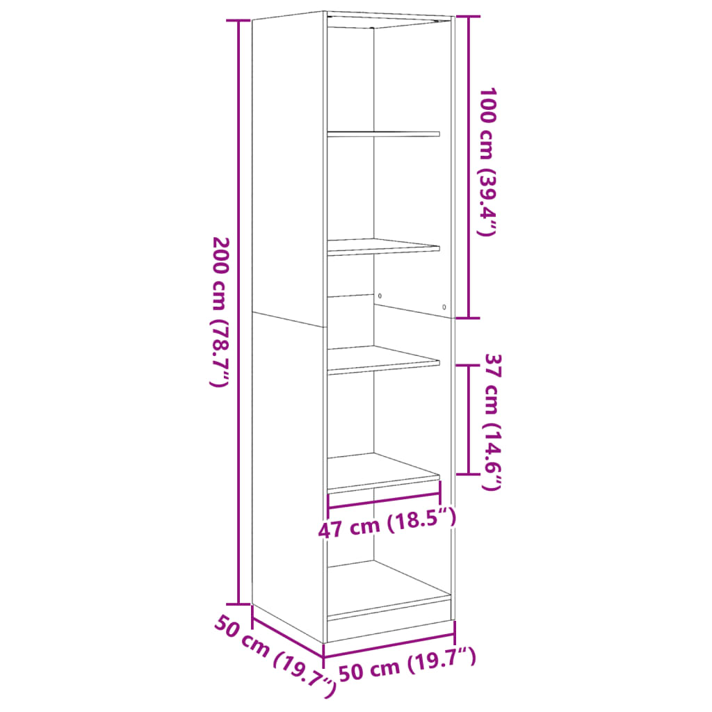 Kledingkast 50x50x200 cm bewerkt hout zwart - AllerleiShop