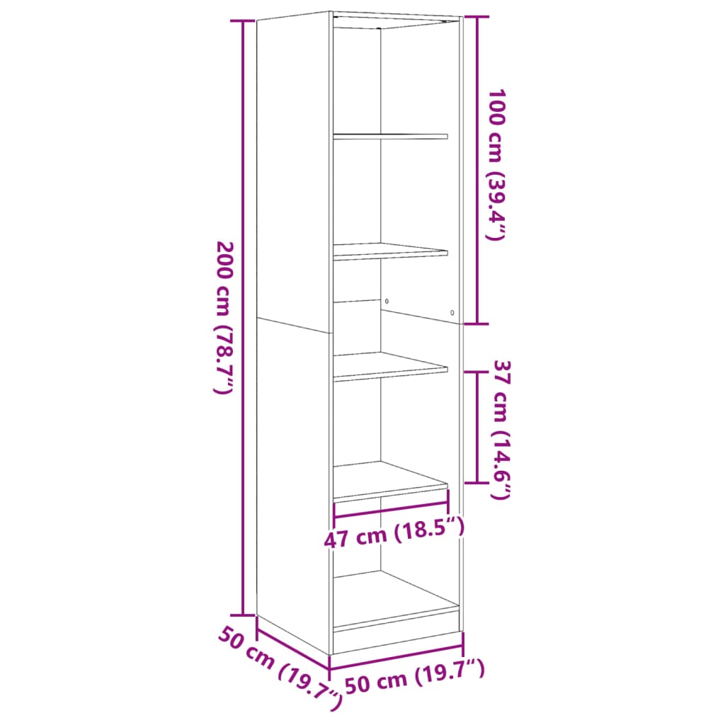 Kledingkast 50x50x200 cm bewerkt hout betongrijs - AllerleiShop