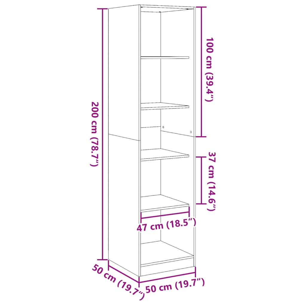 Kledingkast 50x50x200 cm bewerkt hout oud hout - AllerleiShop