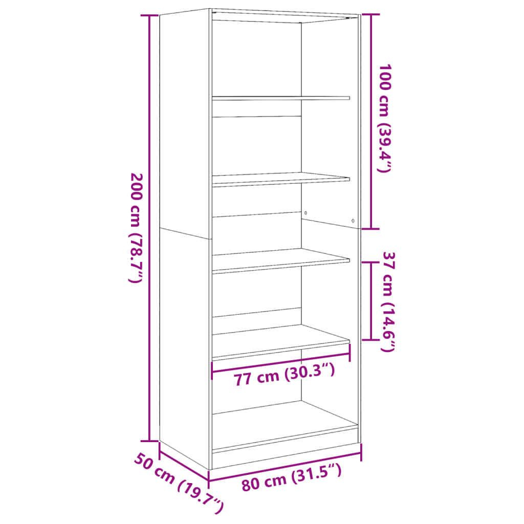 Kledingkast 80x50x200 cm bewerkt hout wit - AllerleiShop