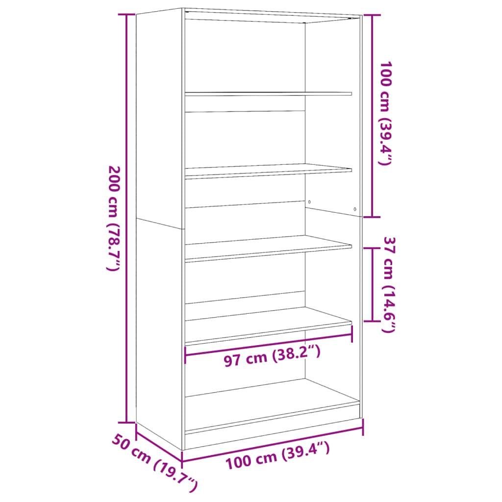 Kledingkast 100x50x200 cm bewerkt hout betongrijs - AllerleiShop