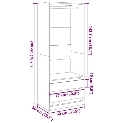 Kledingkast 80x50x200 cm bewerkt hout zwart - AllerleiShop