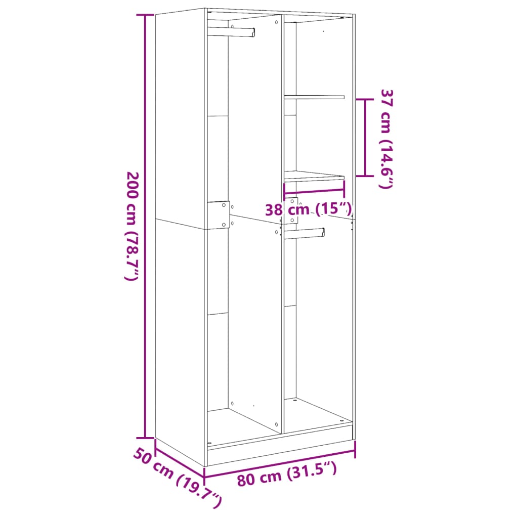 Kledingkast 80x50x200 cm bewerkt hout wit - AllerleiShop