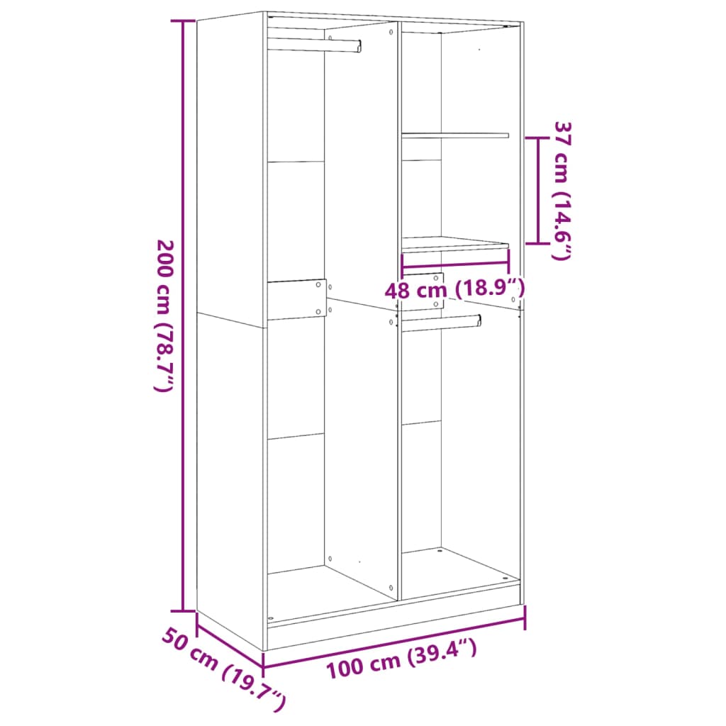 Kledingkast 100x50x200 cm bewerkt hout wit - AllerleiShop