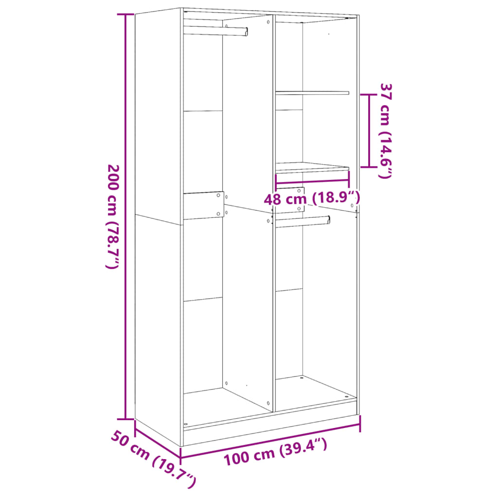 Kledingkast 100x50x200 cm bewerkt hout zwart - AllerleiShop