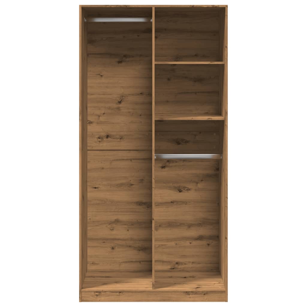 Kledingkast 100x50x200 cm bewerkt hout artisanaal eikenkleurig - AllerleiShop