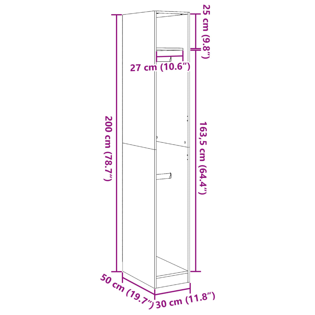 Kledingkast 30x50x200 cm bewerkt hout wit - AllerleiShop