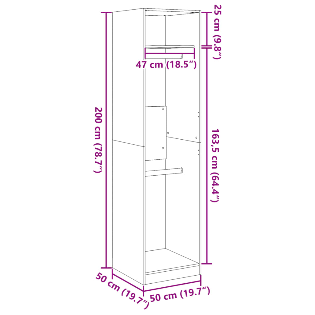 Kledingkast 50x50x200 cm bewerkt hout oud hout - AllerleiShop