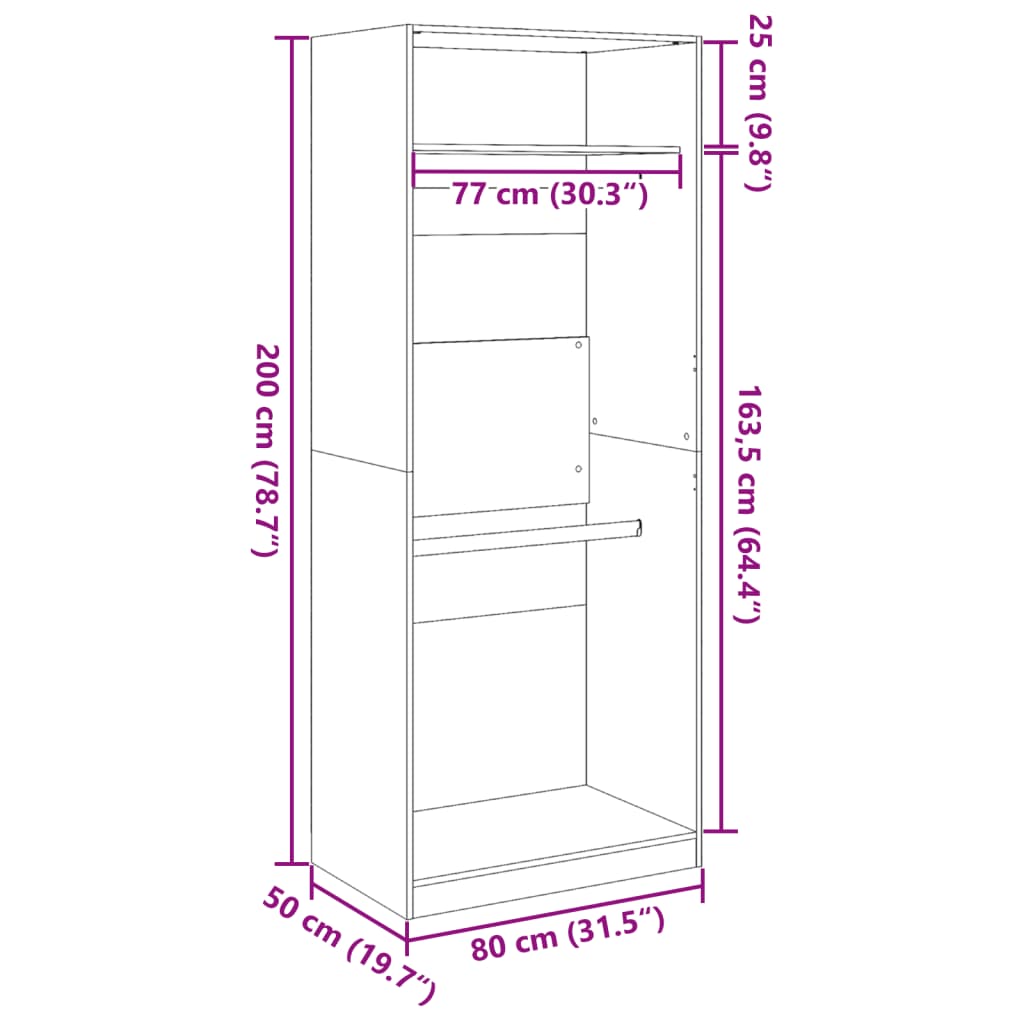 Kledingkast 80x50x200 cm bewerkt hout zwart - AllerleiShop