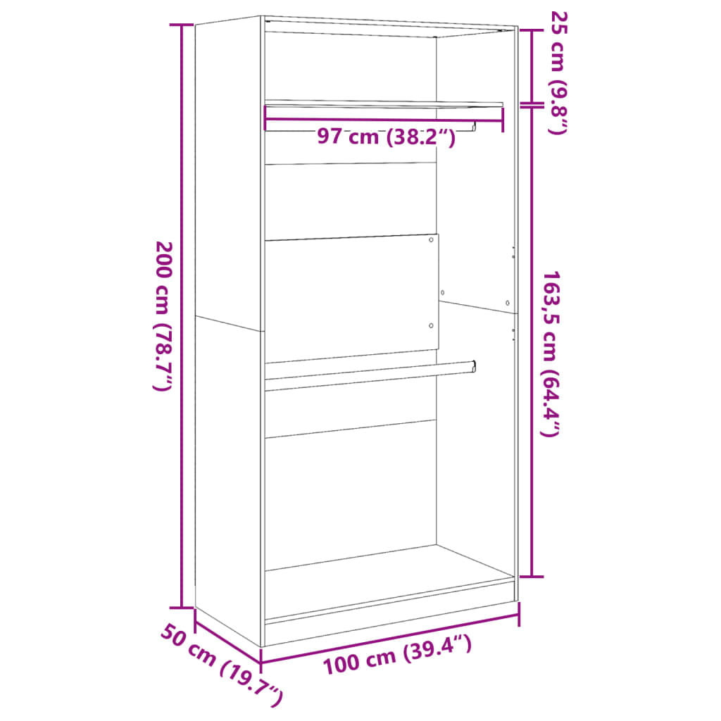 Kledingkast 100x50x200 cm bewerkt hout sonoma eikenkleurig - AllerleiShop