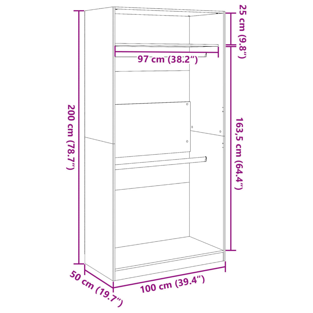 Kledingkast 100x50x200 cm bewerkt hout grijs sonoma eikenkleur - AllerleiShop