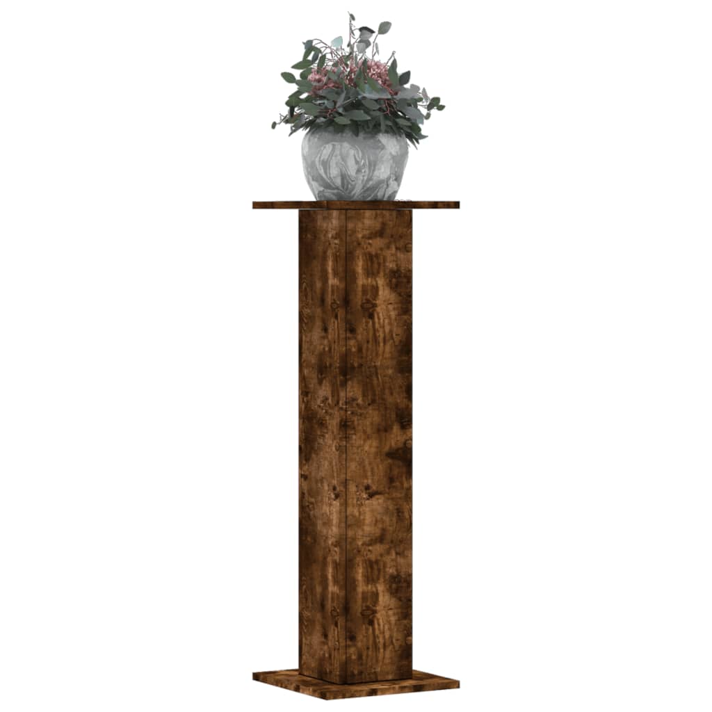 Plantenstandaards 2 st 30x30x95 cm bewerkt hout gerookt eiken