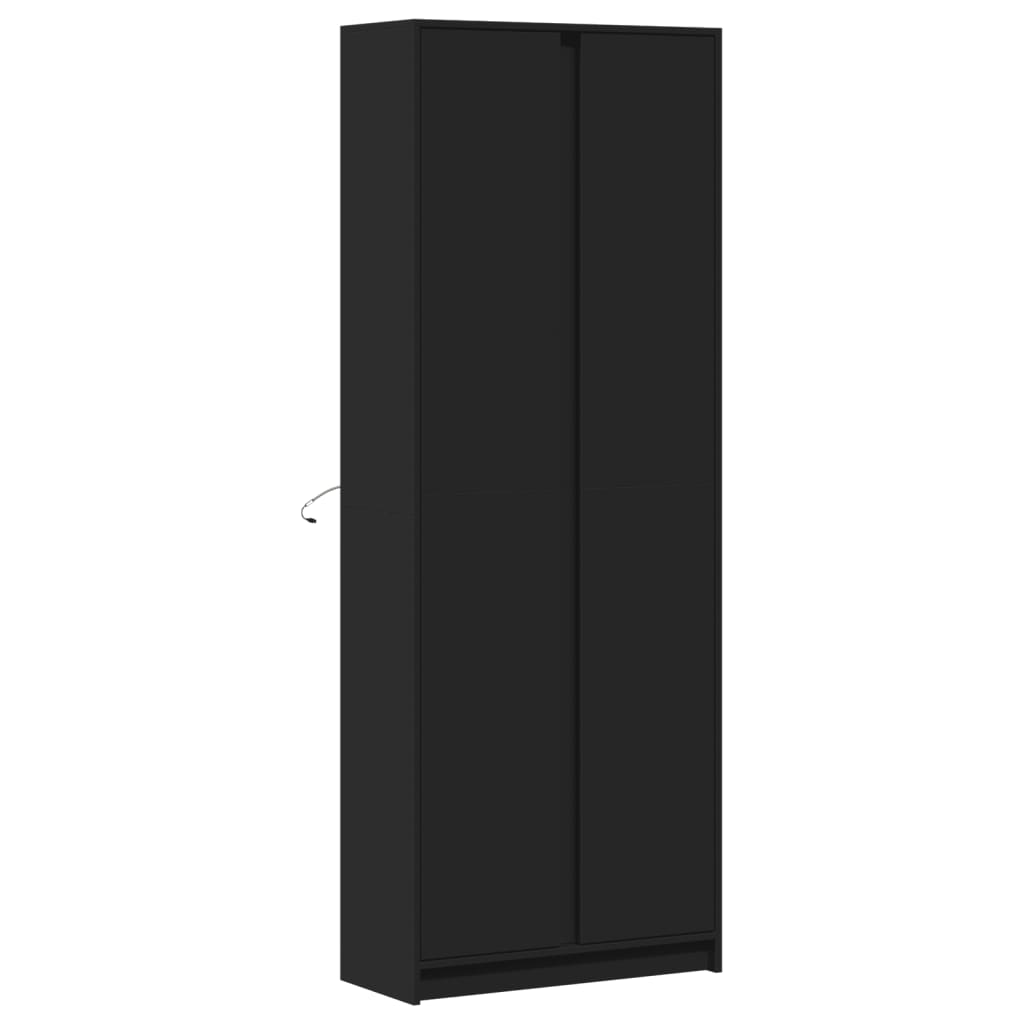 Hoge kast met LED 74x32,5x200 cm bewerkt hout zwart - AllerleiShop