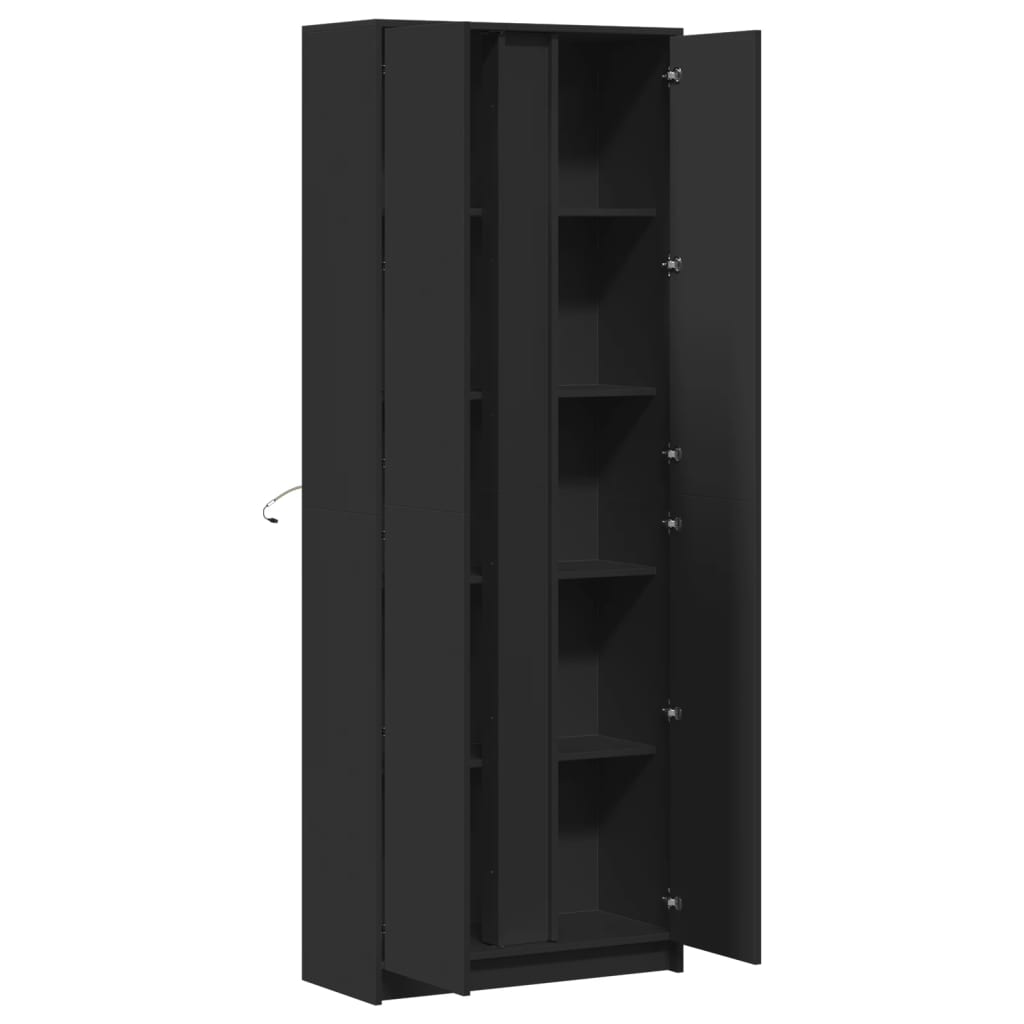 Hoge kast met LED 74x32,5x200 cm bewerkt hout zwart - AllerleiShop