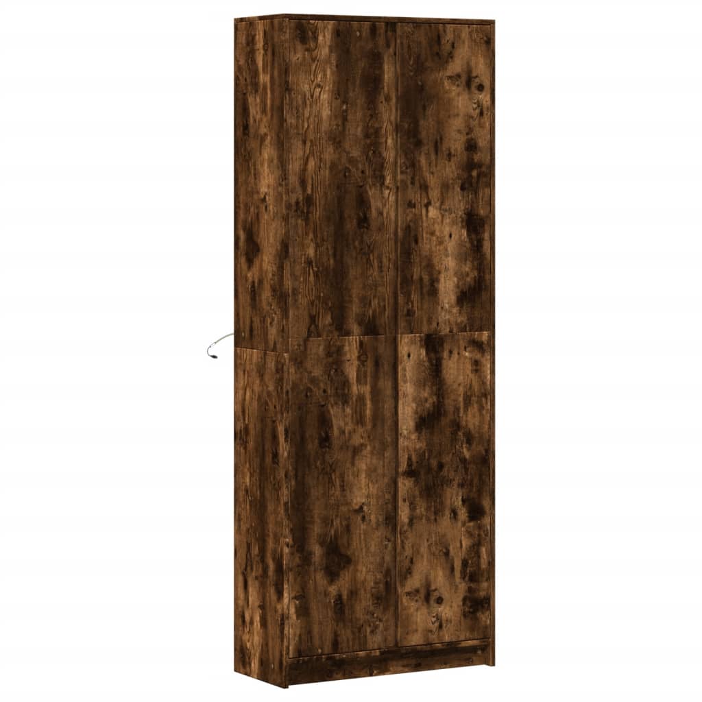 Hoge kast met LED 74x32,5x200 cm bewerkt hout gerookt eiken - AllerleiShop