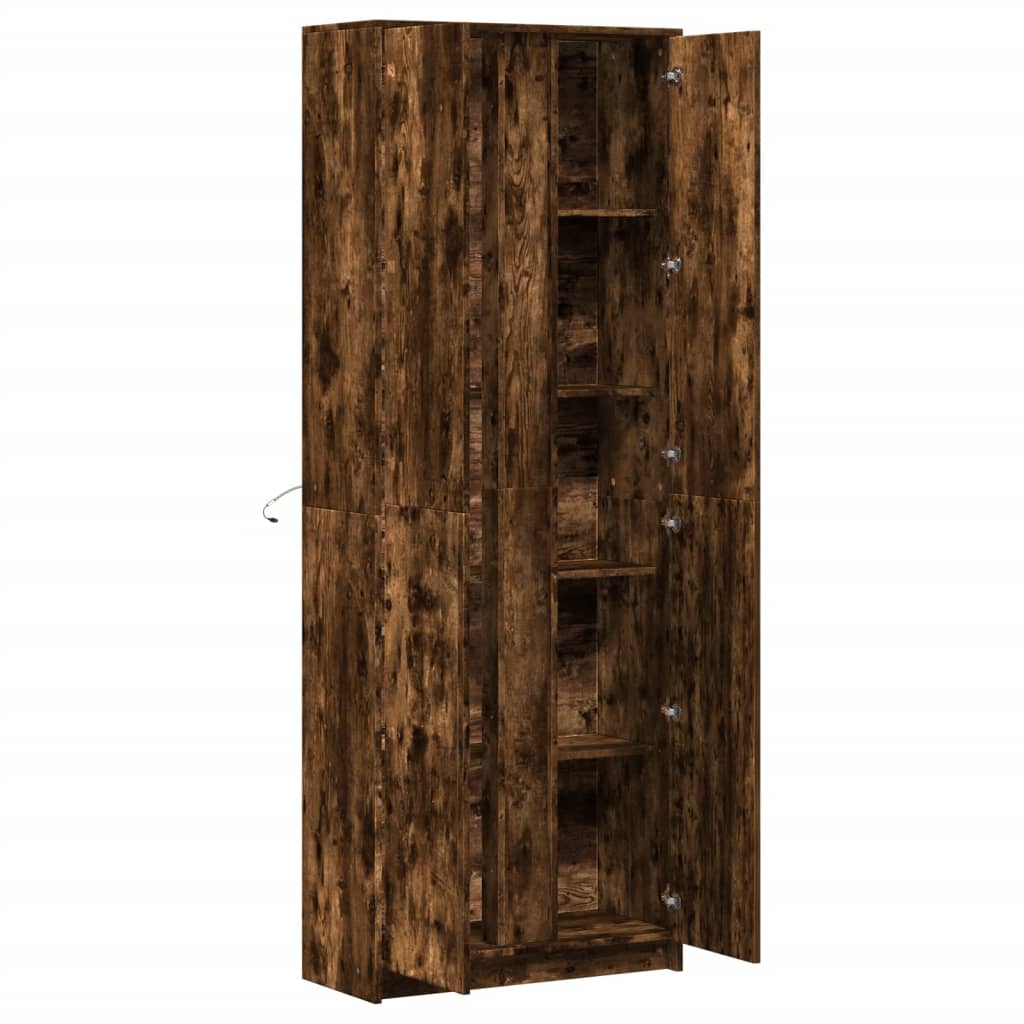 Hoge kast met LED 74x32,5x200 cm bewerkt hout gerookt eiken - AllerleiShop