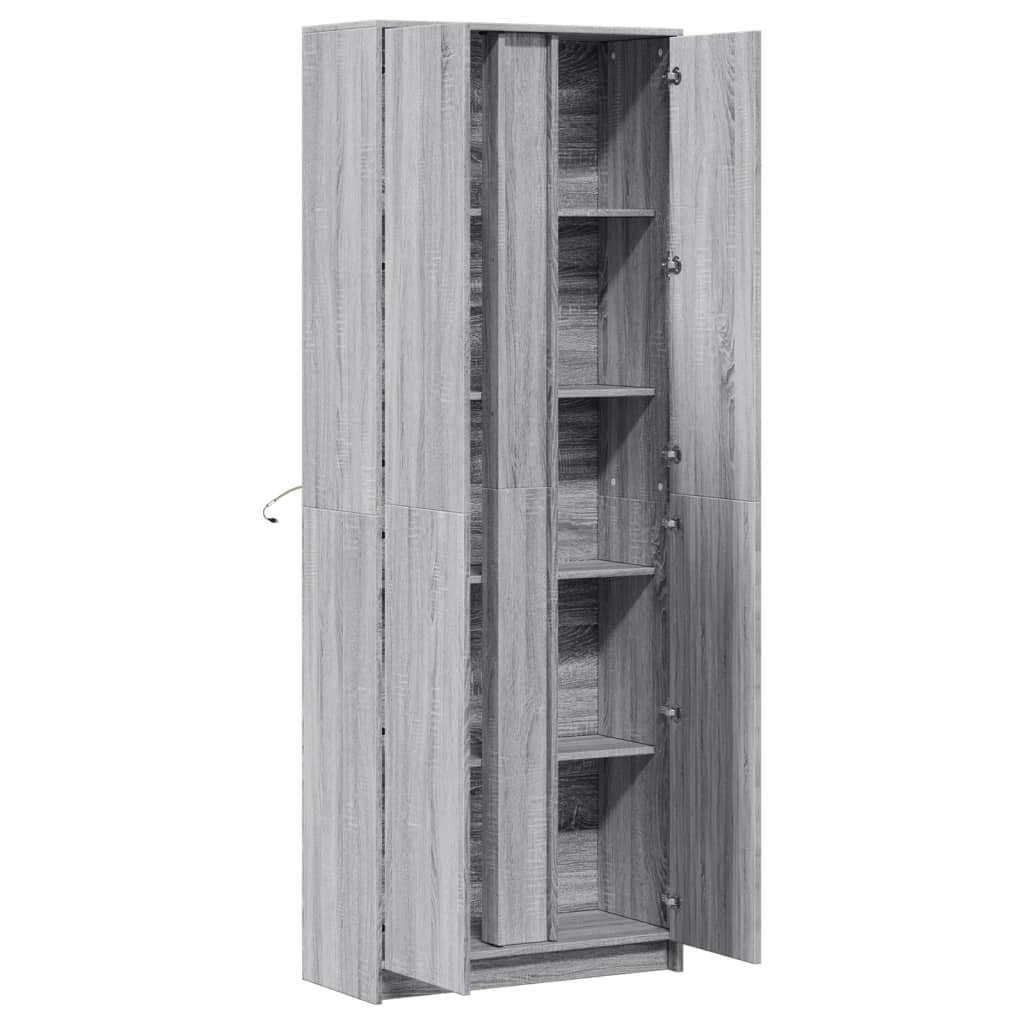 Hoge kast met LED 74x32,5x200 cm bewerkt hout grijs sonoma - AllerleiShop