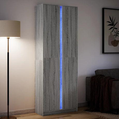 Hoge kast met LED 74x32,5x200 cm bewerkt hout grijs sonoma - AllerleiShop