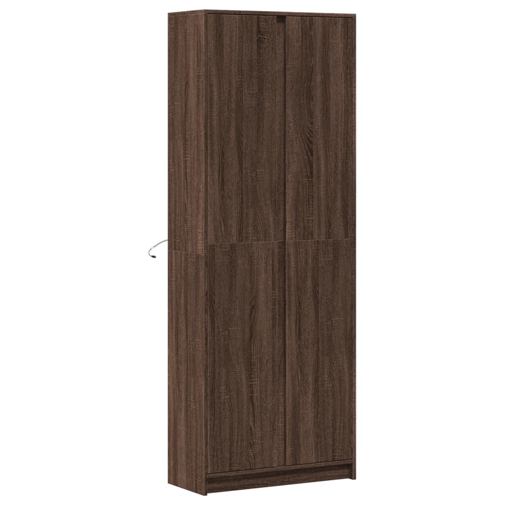 Hoge kast met LED 74x32,5x200 cm bewerkt hout bruin eikenkleur - AllerleiShop