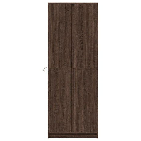 Hoge kast met LED 74x32,5x200 cm bewerkt hout bruin eikenkleur - AllerleiShop