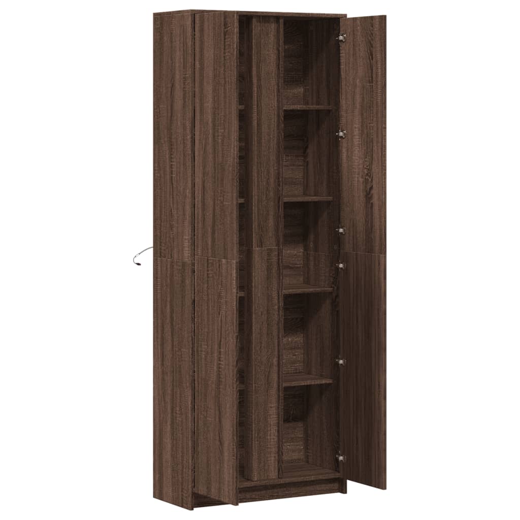 Hoge kast met LED 74x32,5x200 cm bewerkt hout bruin eikenkleur - AllerleiShop