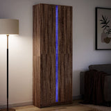 Hoge kast met LED 74x32,5x200 cm bewerkt hout bruin eikenkleur - AllerleiShop