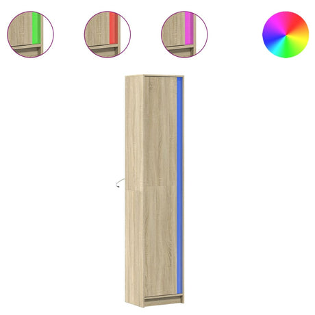 Hoge kast met LED 41,5x32,5x200 cm bewerkt hout sonoma eiken - AllerleiShop