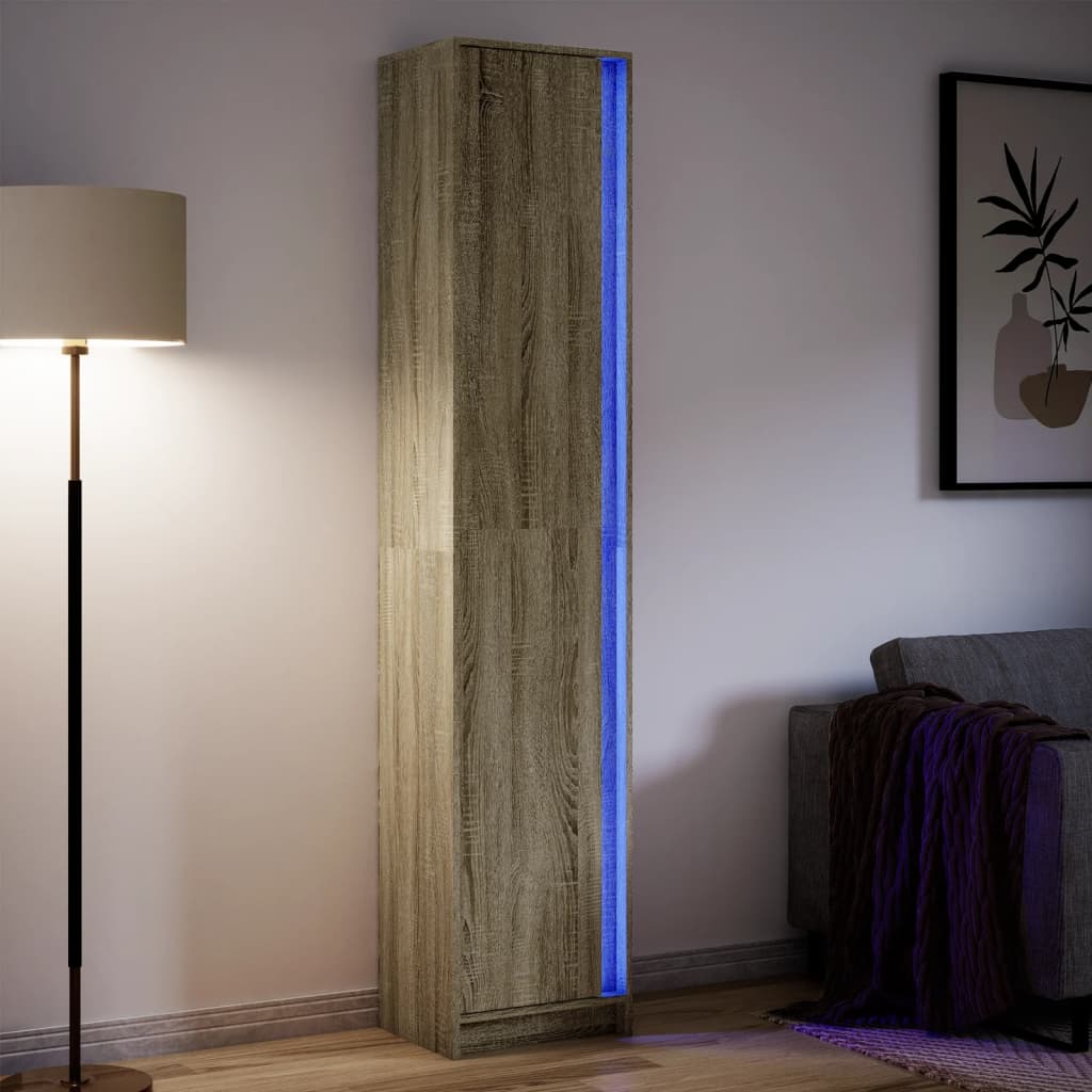 Hoge kast met LED 41,5x32,5x200 cm bewerkt hout sonoma eiken - AllerleiShop