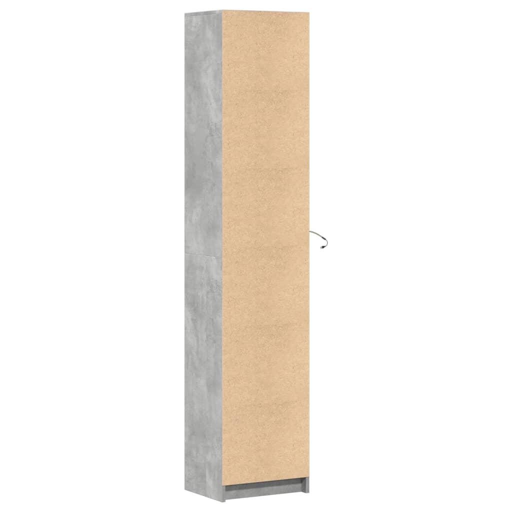 Hoge kast met LED 41,5x32,5x200 cm bewerkt hout betongrijs - AllerleiShop