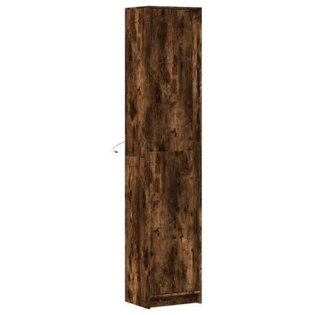 Hoge kast met LED 41,5x32,5x200 cm bewerkt hout gerookt eiken - AllerleiShop