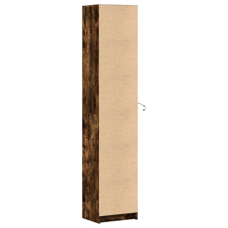 Hoge kast met LED 41,5x32,5x200 cm bewerkt hout gerookt eiken - AllerleiShop