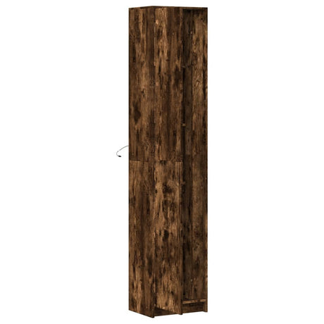 Hoge kast met LED 41,5x32,5x200 cm bewerkt hout gerookt eiken - AllerleiShop