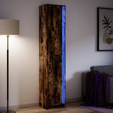 Hoge kast met LED 41,5x32,5x200 cm bewerkt hout gerookt eiken - AllerleiShop