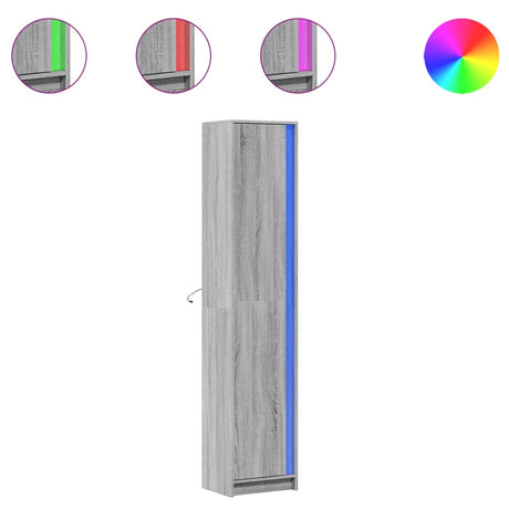 Hoge kast met LED 41,5x32,5x200 cm bewerkt hout grijs sonoma - AllerleiShop