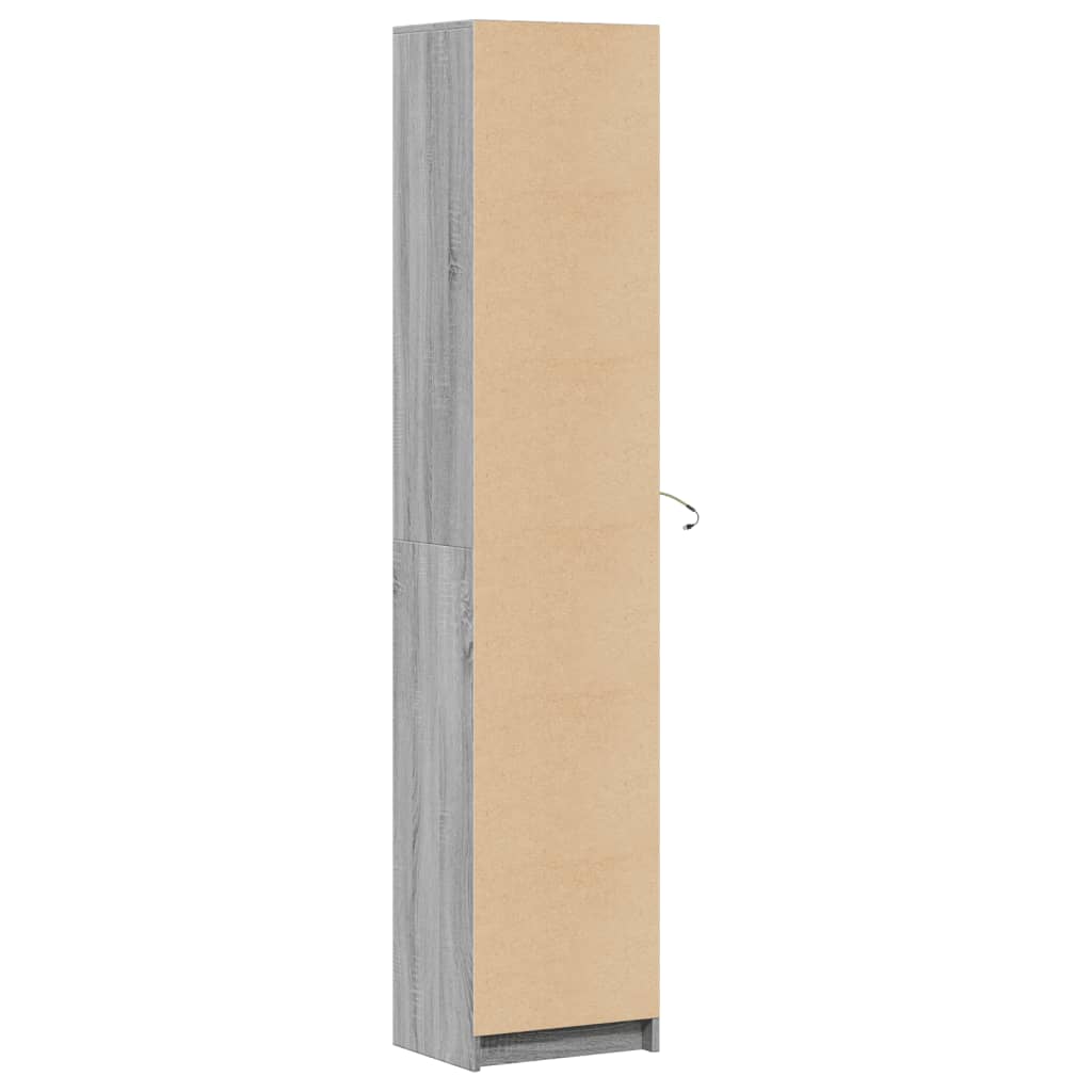 Hoge kast met LED 41,5x32,5x200 cm bewerkt hout grijs sonoma - AllerleiShop