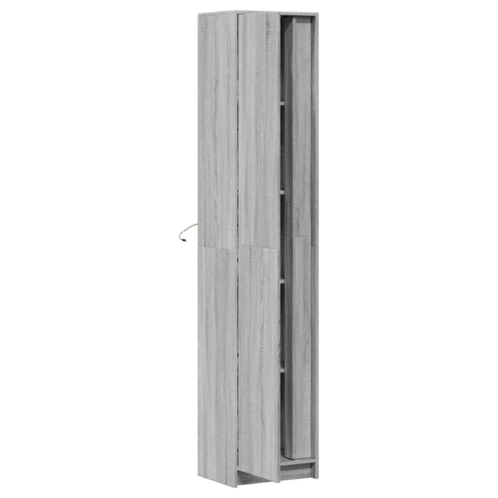 Hoge kast met LED 41,5x32,5x200 cm bewerkt hout grijs sonoma - AllerleiShop