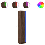 Hoge kast met LED 41,5x32,5x200 cm bewerkt hout bruin eiken - AllerleiShop