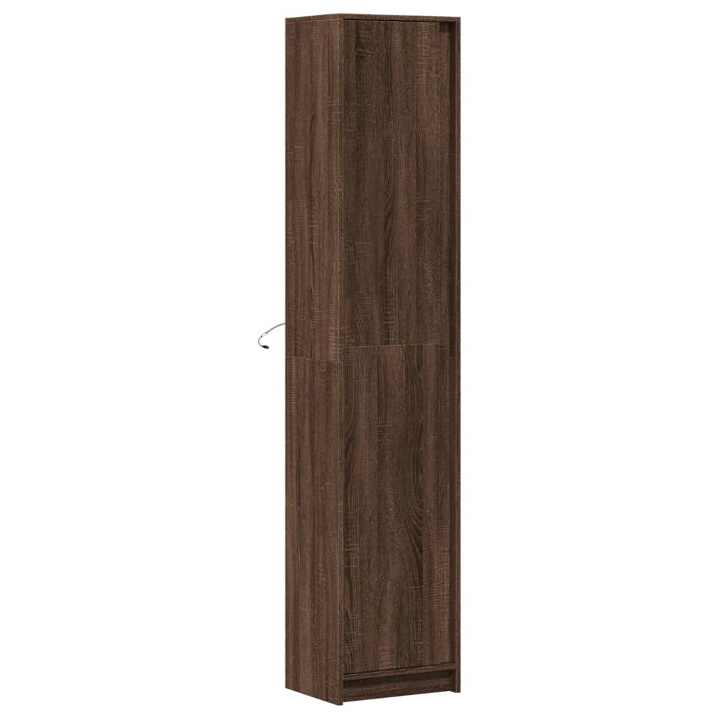 Hoge kast met LED 41,5x32,5x200 cm bewerkt hout bruin eiken - AllerleiShop