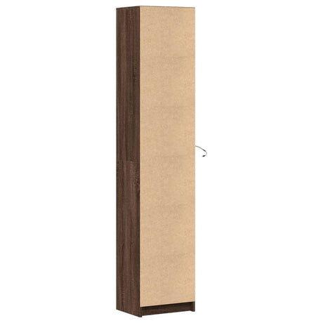 Hoge kast met LED 41,5x32,5x200 cm bewerkt hout bruin eiken - AllerleiShop