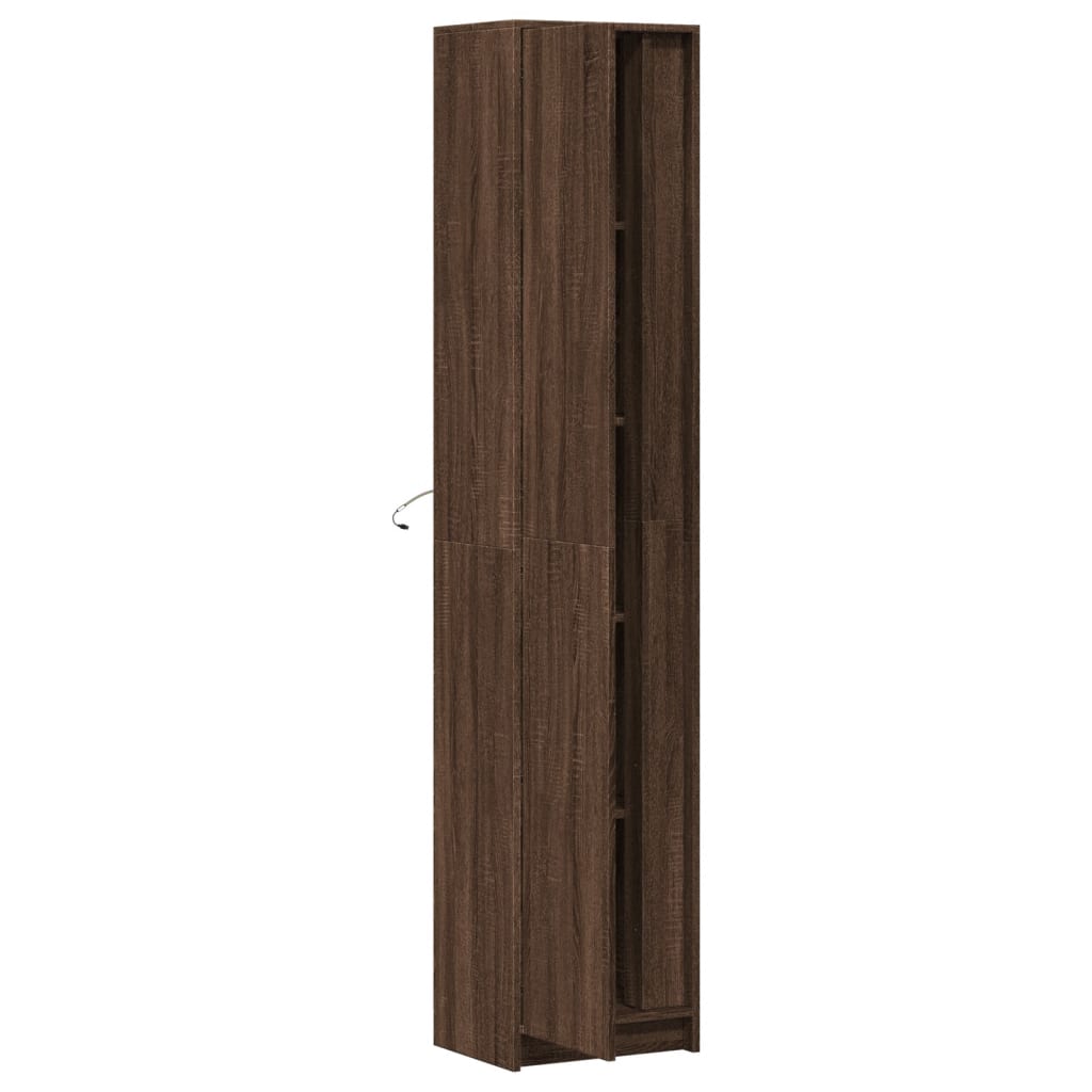 Hoge kast met LED 41,5x32,5x200 cm bewerkt hout bruin eiken - AllerleiShop